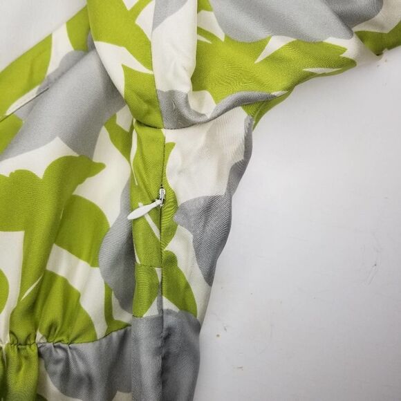 Boden Light Green and Gray Silk Floral V-Neck 3/4 Sleeve Dress - Picture 7 of 10